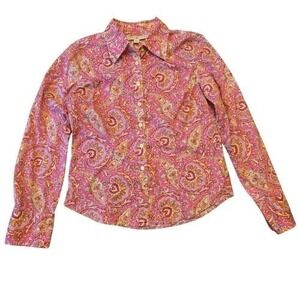 Tommy Hilfiger 10 Pink Paisley Print Button Up Shirt Womens Long Sleeve Collared